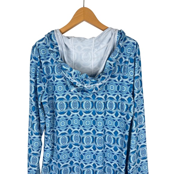 Cabana Life Blue Geometric Tile Hooded Swim Cover Up Dress Womens L Tassel - Picture 7 of 11